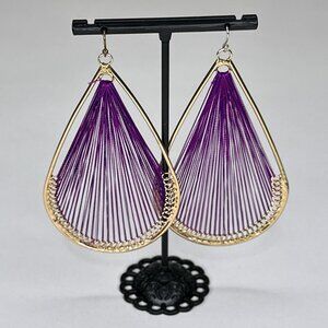 Threaded‎ Faux Gold Purple Tear Drop Earrings